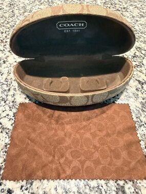 Coach Brown Signature Sunglasses Case with Matching Cloth